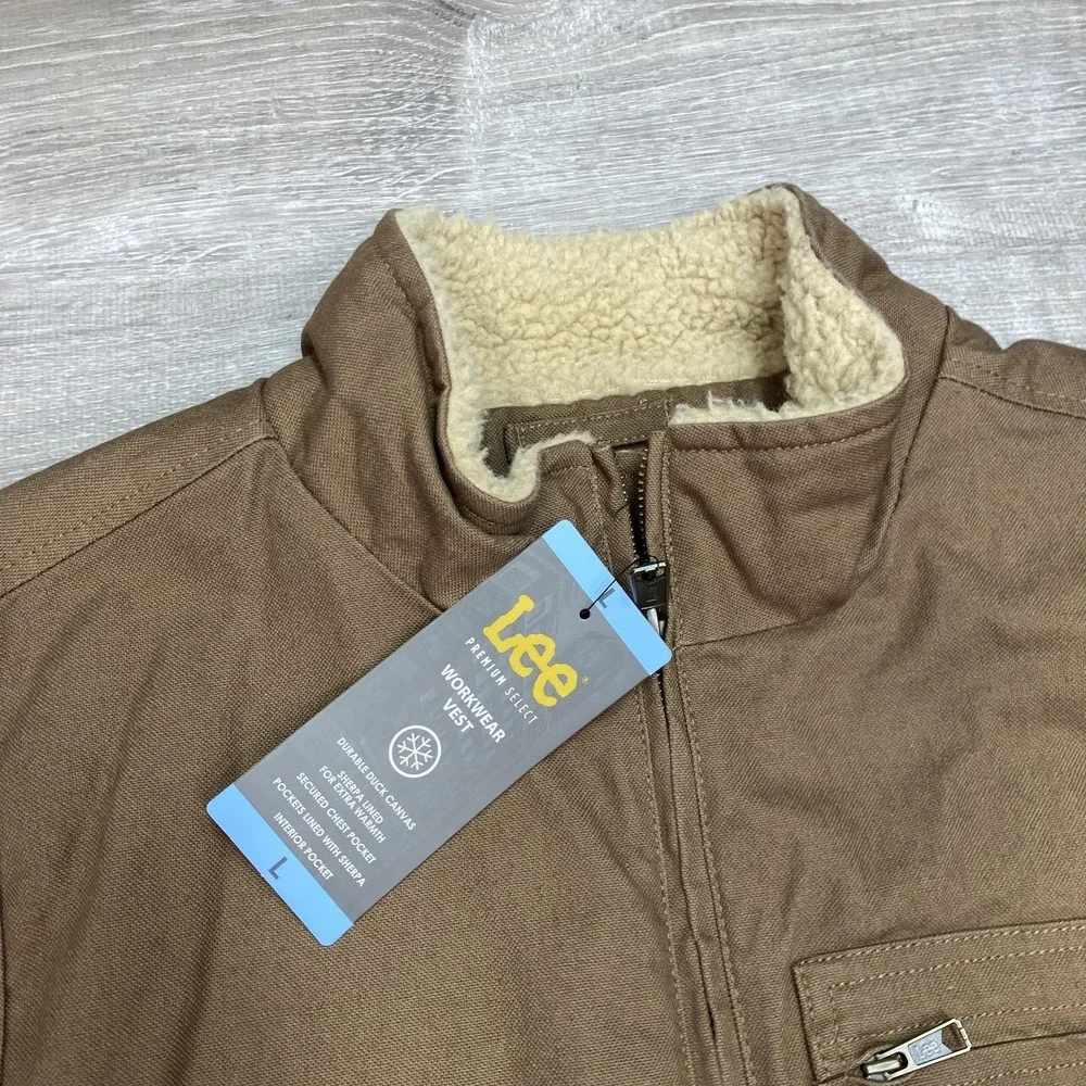 Lee Vest Mens Large Brown Canvas Sherpa Lined‎ Insulated Workwear Full Zip
